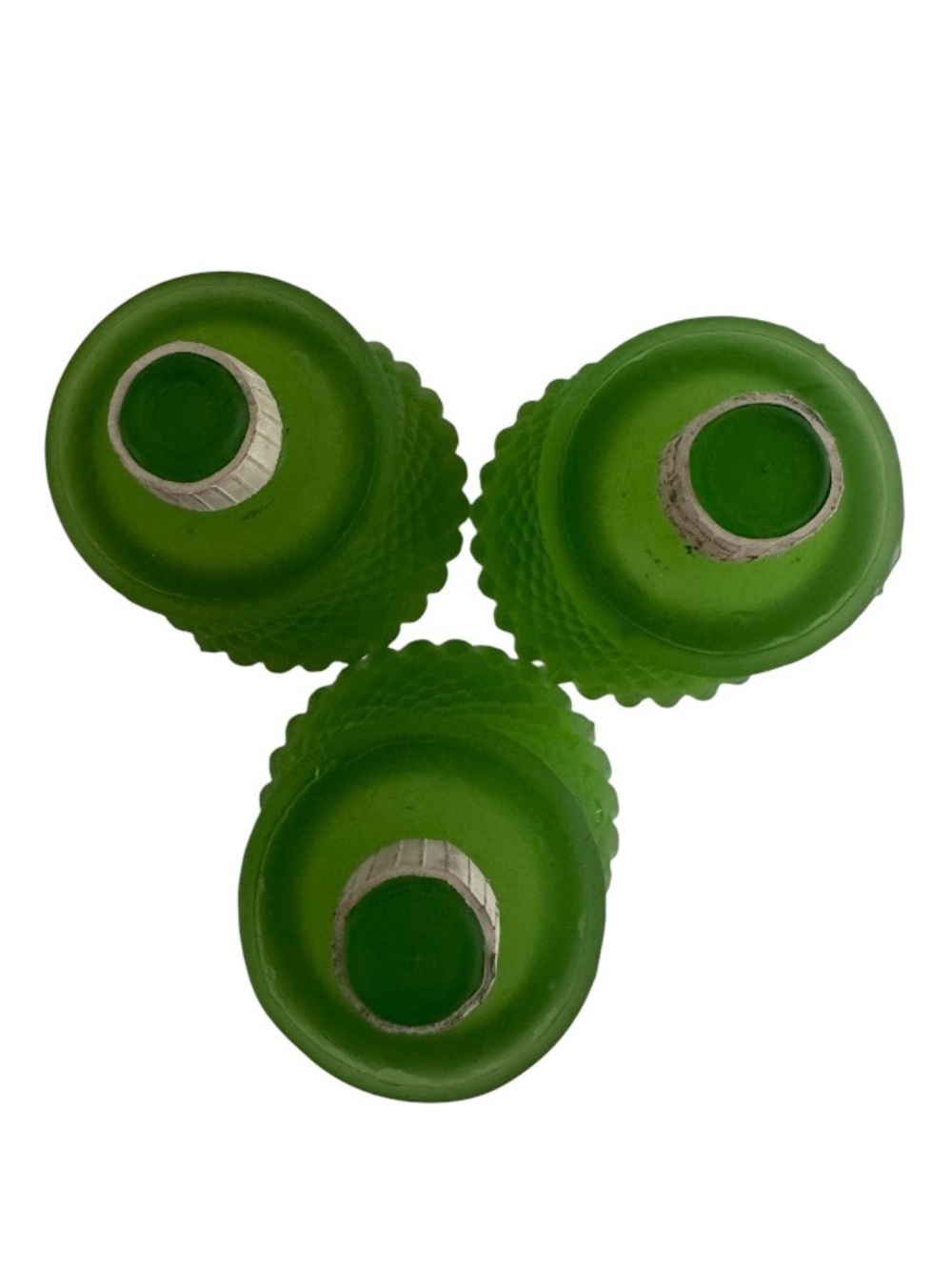 Vintage Green Frosted Hobnail Glass Votive Cup Candle Holders Set 3 - Picture 4 of 5